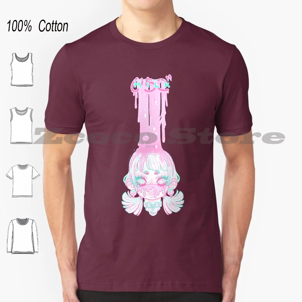 Milk T-Shirt 100% Cotton Men Women Personalized Pattern Pastel Goth Soft Grunge Fairy Kei Decora Drip Dripping