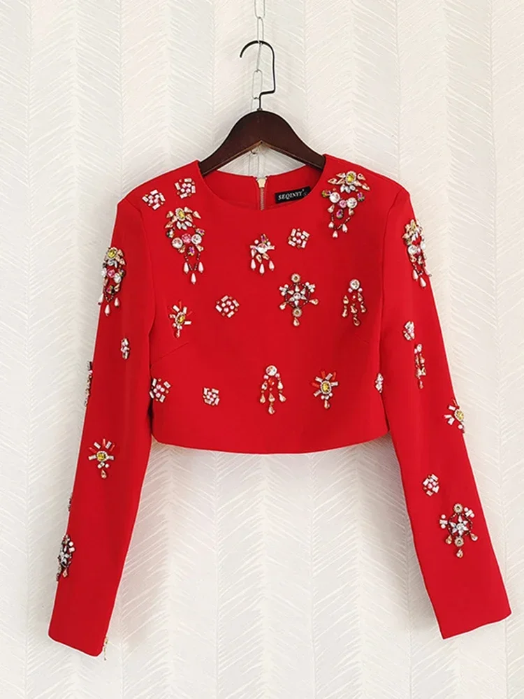 Женский однотонный костюм с юбкой и круглым вырезом короткая куртка длинным