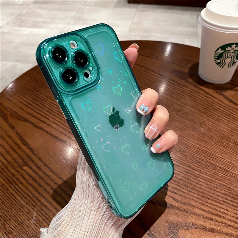 

Прозрачный силиконовый чехол с милым любовным сердцем для iPhone 13, 12, 11 Pro Max, XS, XR, X, 8, 7 Plus, SE, 2020, 2022, полностью покрывает лазерную пластину