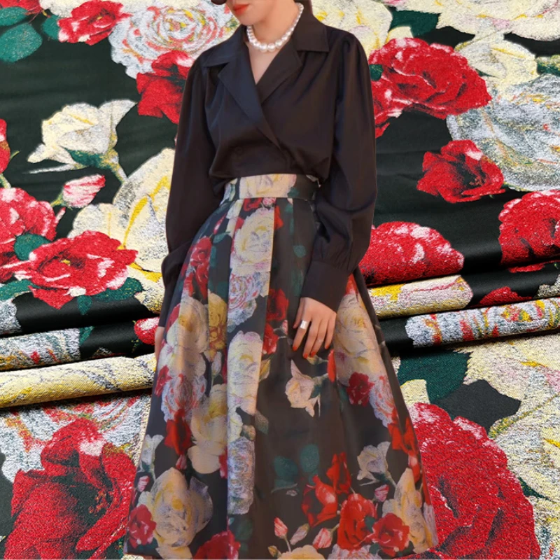 

Jacquard Brocade Fabric Brand Fashion Design Spring Autumn Windbreaker Suit for Dress Cloth Per Meter Sewing Polyester Material
