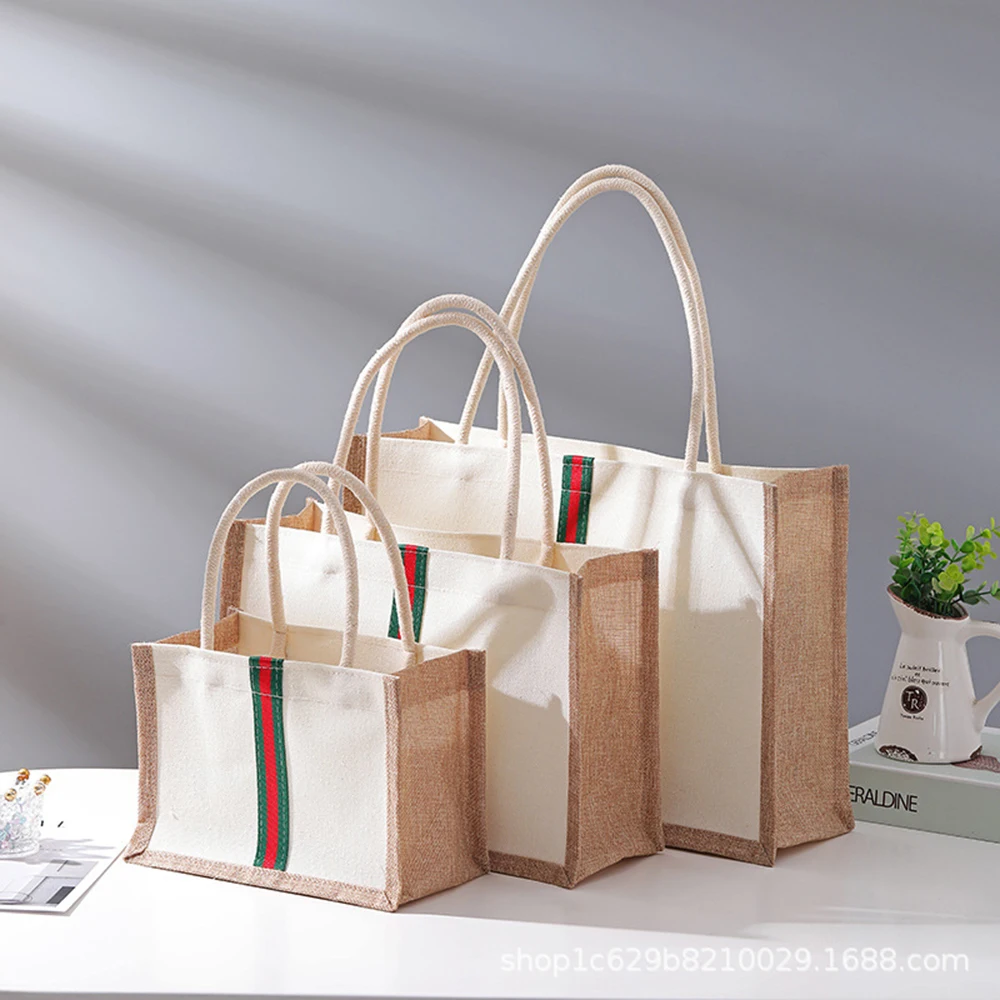 

Eco-Friendly Portable Handbags Canvas Shopping bag Shoulder Cotton Storage Bag Burlap Grocery Bag Fast Drop Shipping Burlap Tote