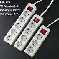 eu standard german type power strip 345 sockets in row flat adapter light switch with surge protector 5m extension cable