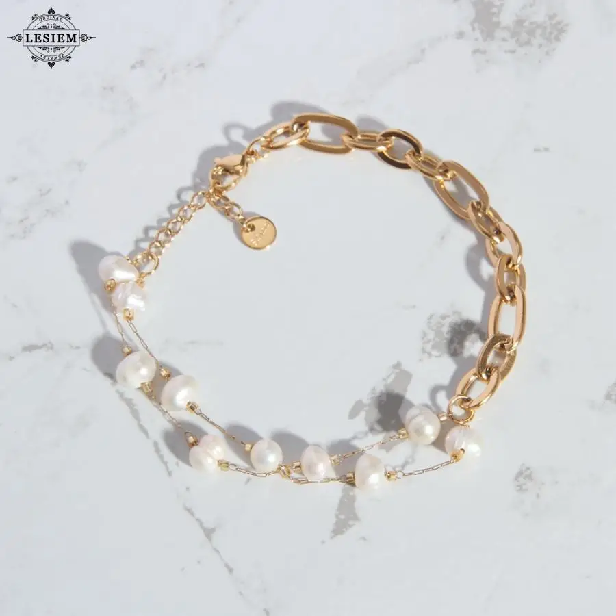LESIEM великолепный 18KGP позолоченный женский браслет двухслойный жемчужный цвет
