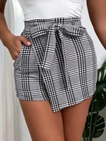 womens summer catwalk shorts with plaid bows and versatile womens shorts