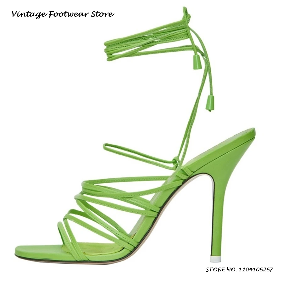 Туфли-гладиаторы на шнуровке с ремешками шпильке ярких цветов туфли тонком