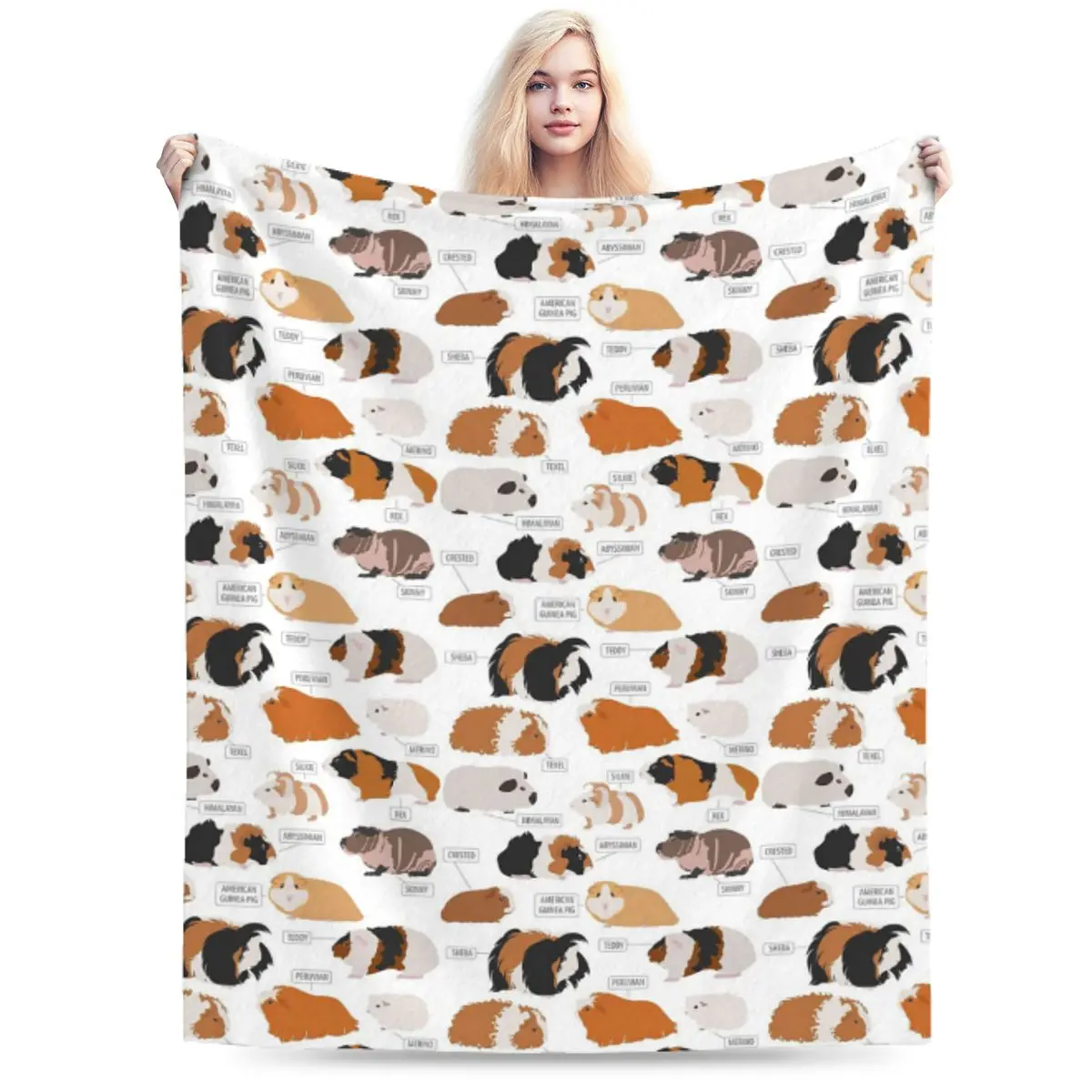 

Cute Types Of Guinea Pig Soft Flannel Throw Blanket for Couch Bed Sofa Cover Blanket Warm Blankets Travel Blanket