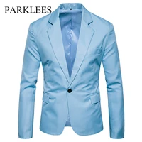 parklees sky blue men blazer autumn new one button korean slim fit sport coat casual daily lightweight regular fit blazer jacket