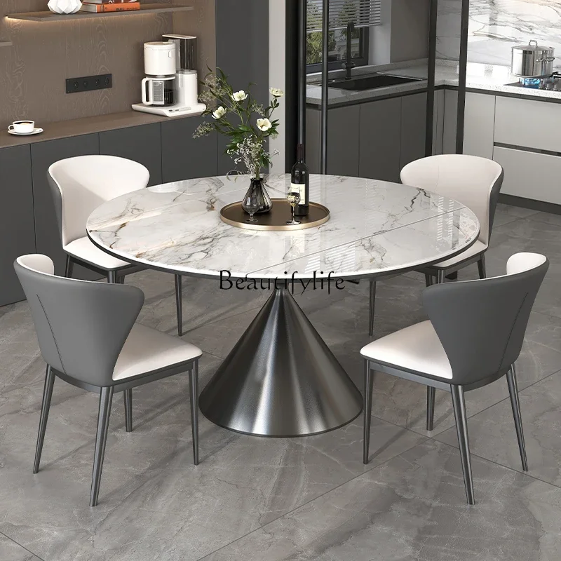 Мраморный выдвижной круглый обеденный стол Современный простой легкий