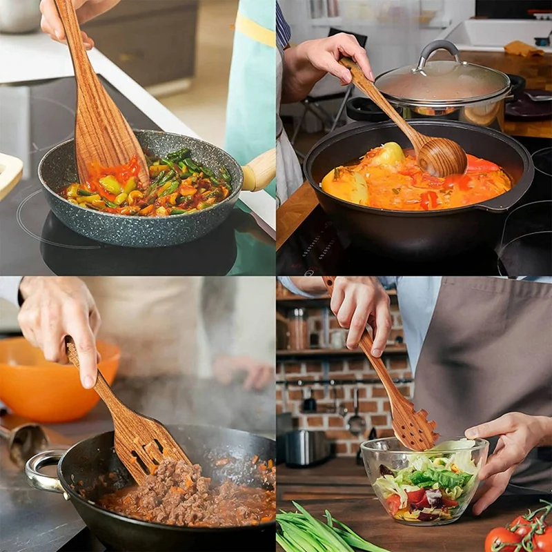 Деревянная кухонная утварь набор кухонной утвари с ложками из тикового дерева и