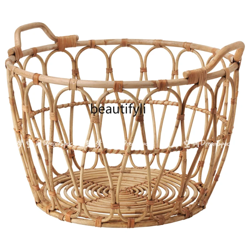 

zq INS Nordic Rattan Organize and Storage Rim Japanese Bathroom Bath Dirty Clothes Basket Storage Rack
