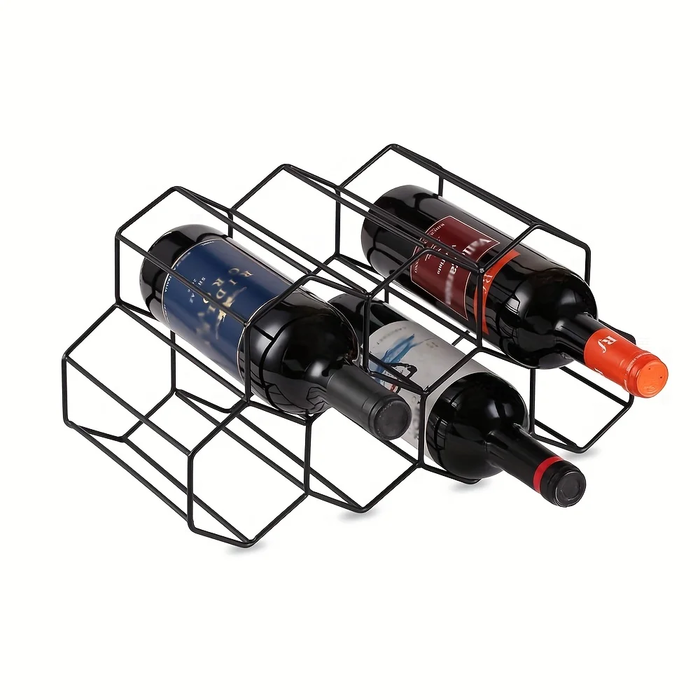 

1pc 9-Bottle Capacity Metal Wine Rack, Countertop Free-Standing Wine Storage Holder, Space Saver Protector For Red & White Wines