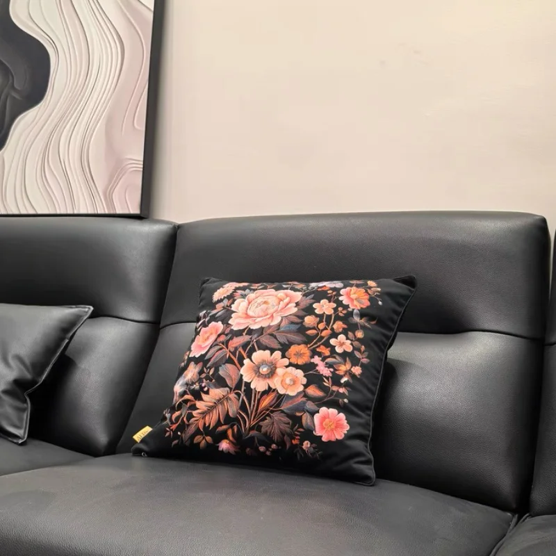 Черные бархатные подушки роскошный чехол для с цветочным принтом ретро цветы 35x55