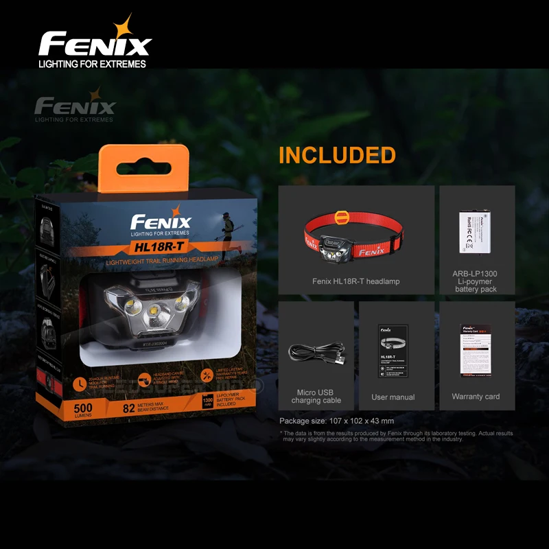 Fenix HL18R-T 500 Lumens Ultra Light Trail Running Headlamp with 1300 mAh Li-Polymer Battery Pack images - 6