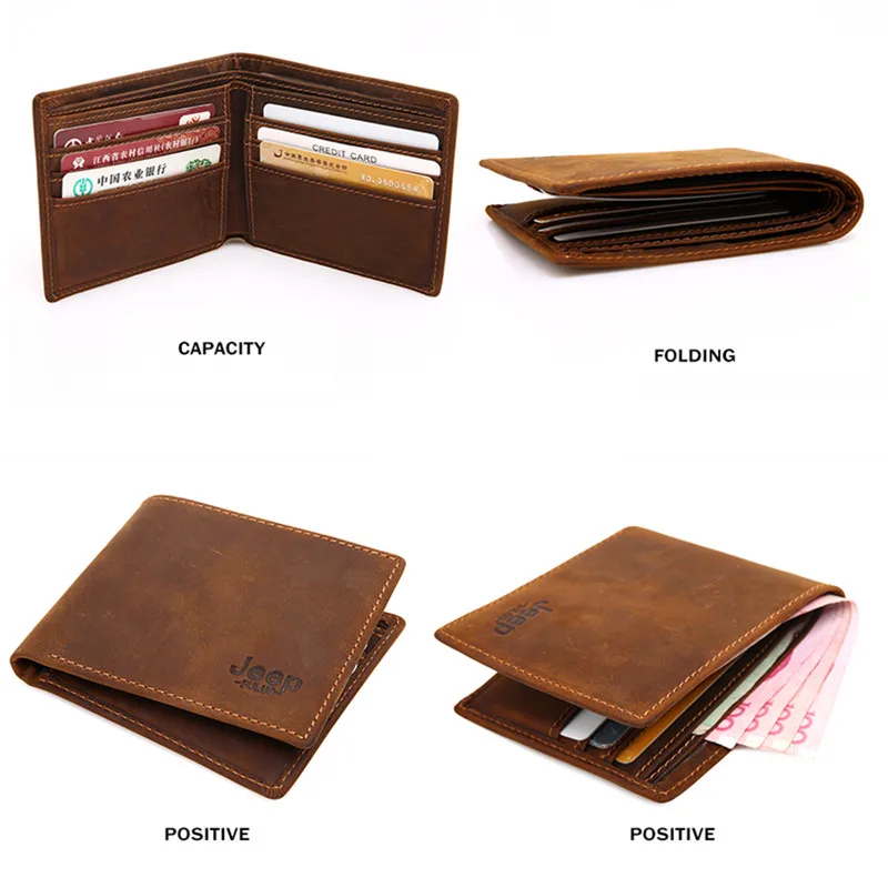 Мужской брендовый кошелек JEEP BULUO коричневый деловой бумажник из натуральной
