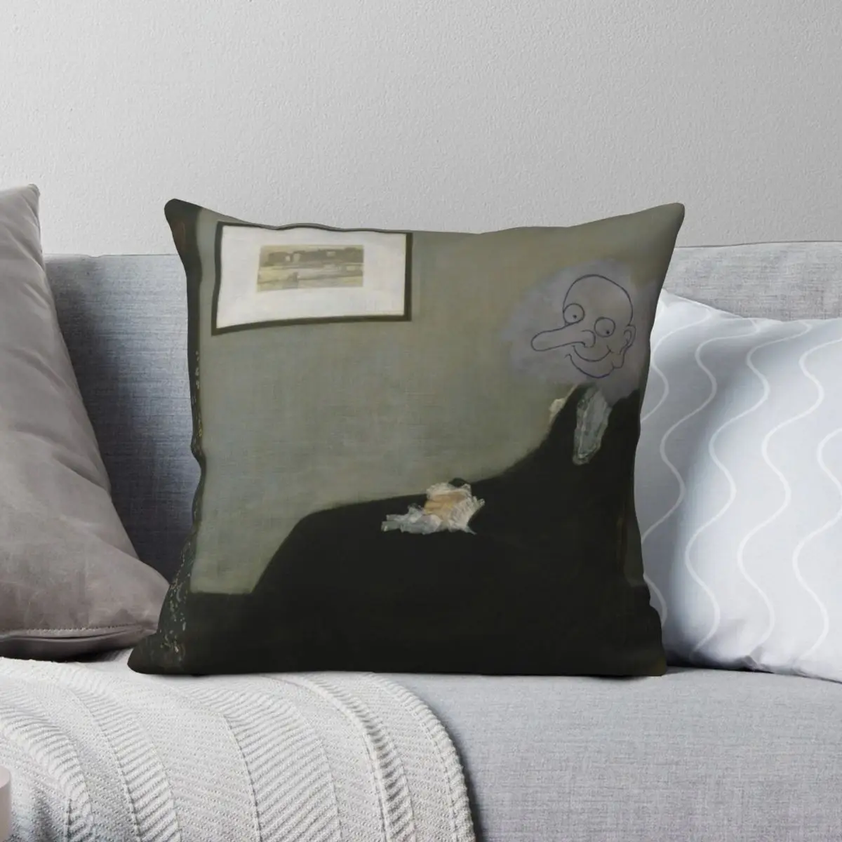 

Mr Bean Whistler Mother Square Pillowcase Polyester Linen Velvet Printed Zip Decor Car Cushion Cover 18"