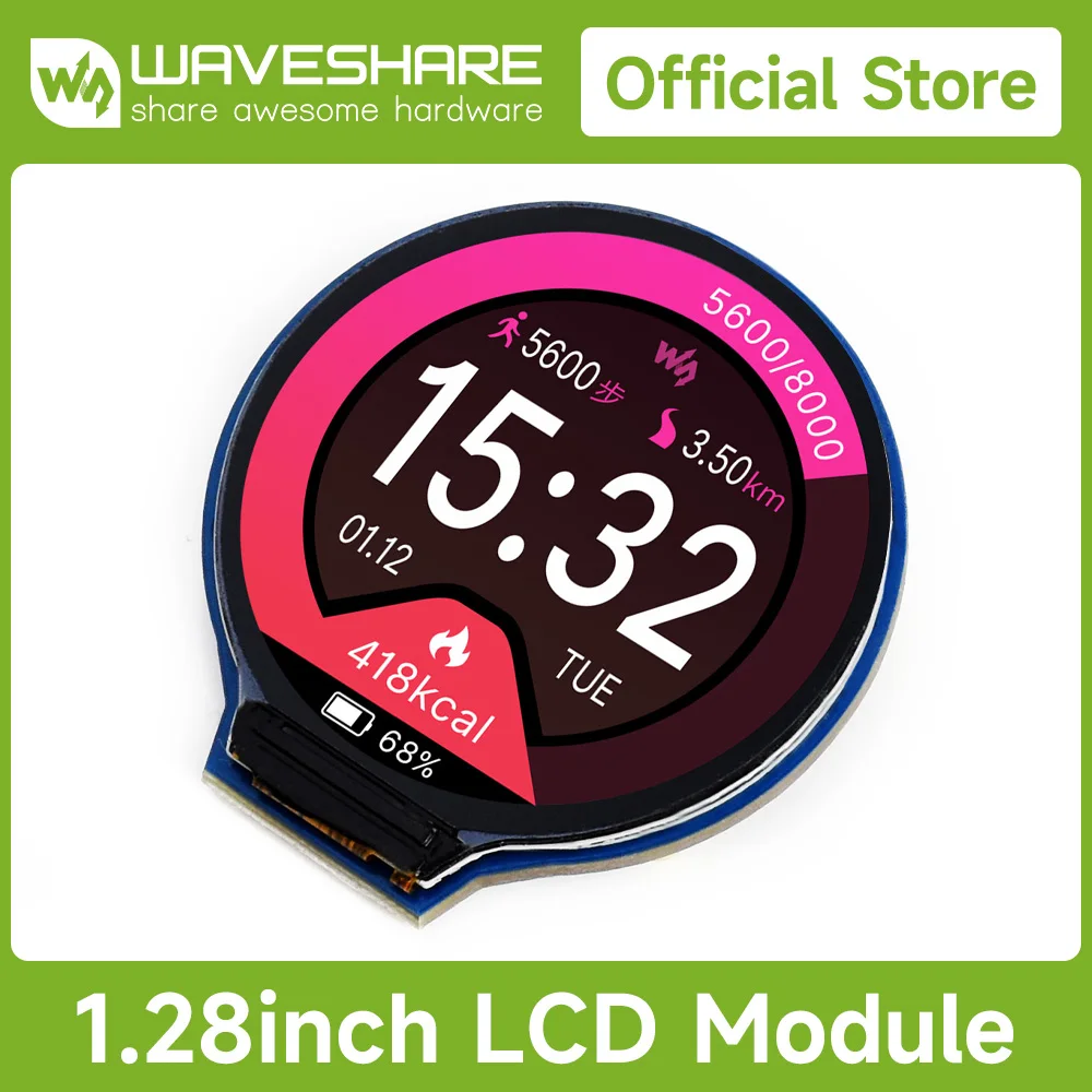 Фото Модуль круглого ЖК-дисплея Waveshare 1,28 дюйма, 65 тыс. цветов RGB, 240x240, интерфейс SPI, поддержка Raspberry Pi/Jetson Nano/Arduino №1