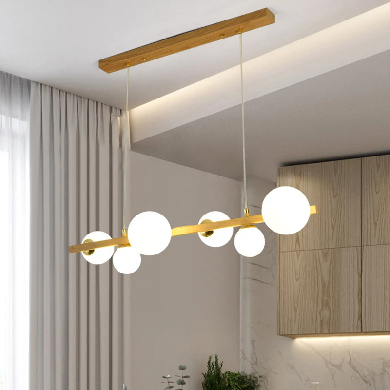 Dining Room Chandelier Solid Wood Grain Magic Bean Bubble Pendant Lamps For Ceiling Simple Home Decoration Suspension Luminaire