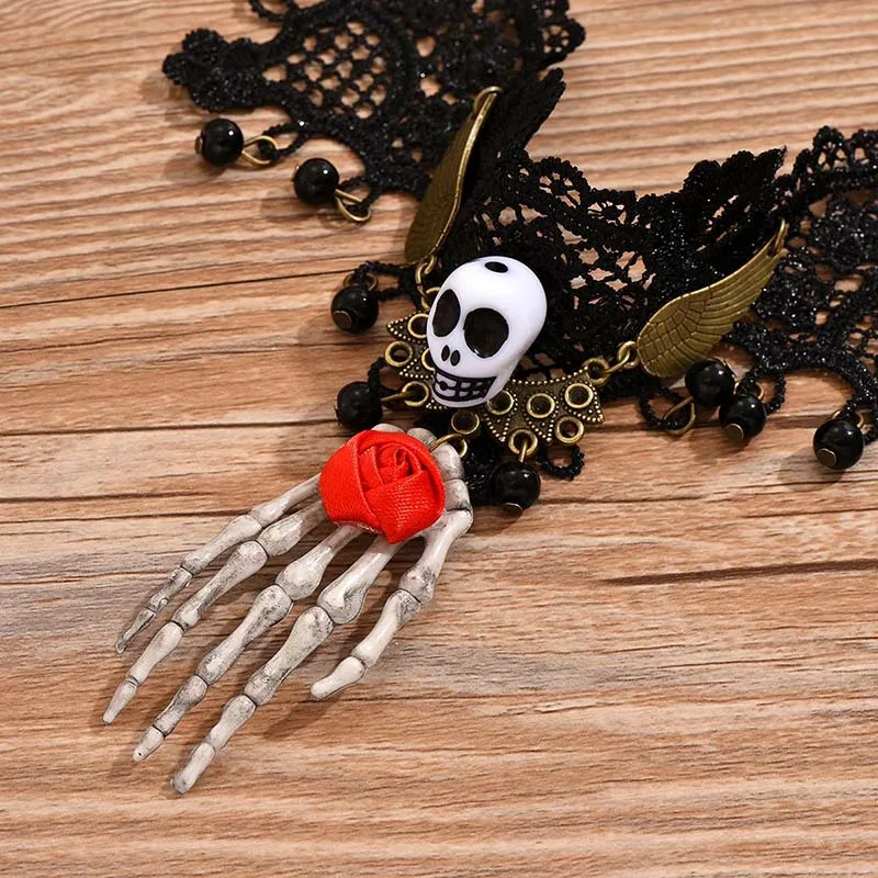 Женское винтажное ожерелье KMVEXO готическое черное колье с бусинами цветочным