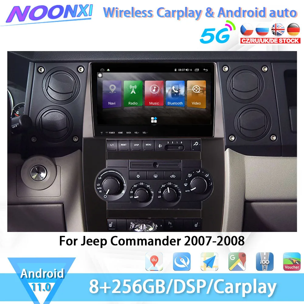 

For Jeep Commander 2007-2008 Car Multimedia Player GPS Navigation Video Radio Stereo DSP Carplay Head Unit 256G Android 11 2Din