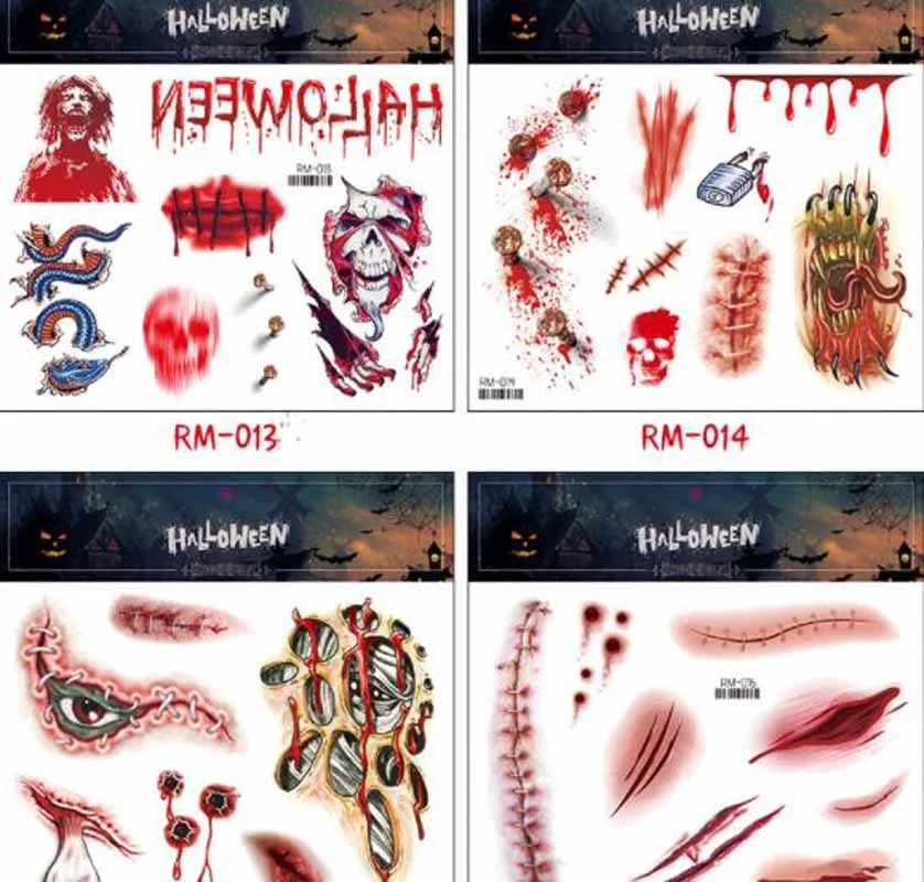 Временные татуировки на вечерние эллоуин наклейка s зомби кровавый макияж