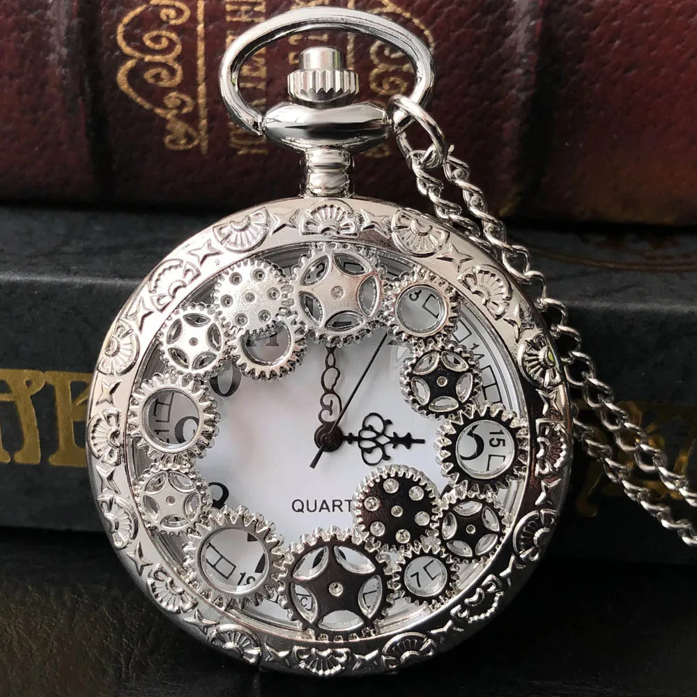 Изысканные кварцевые карманные часы с полым механизмом, винтажные Серебристые часы с арабскими цифрами, антикварные часы, подарки, цепочка-брелок