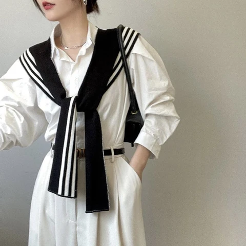 Корейская Студенческая модная полосатая шерстяная вязаная накидка на плечо теплая шаль с узелком летний Воздухопроницаемый женский шарф для защиты комнаты