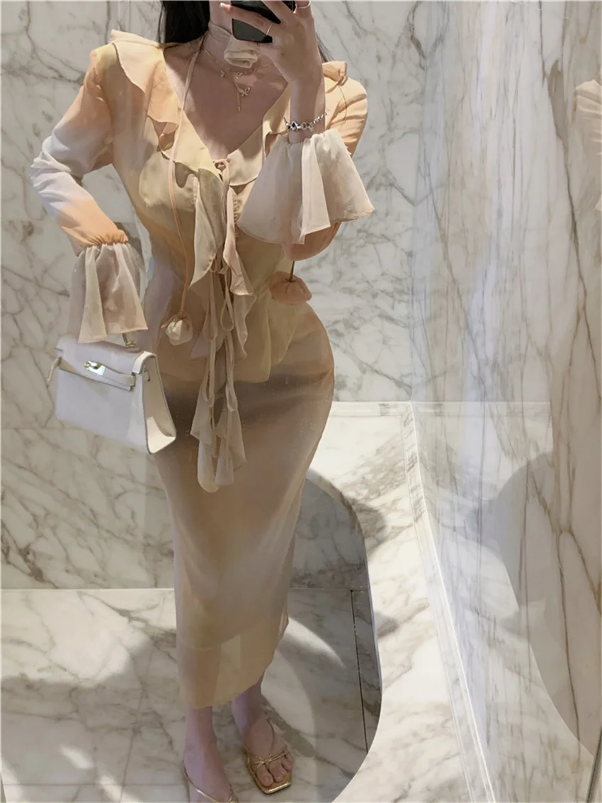 Женские шикарные пикантные костюмы PLAMTEE S-M с оборками Осенние мягкие