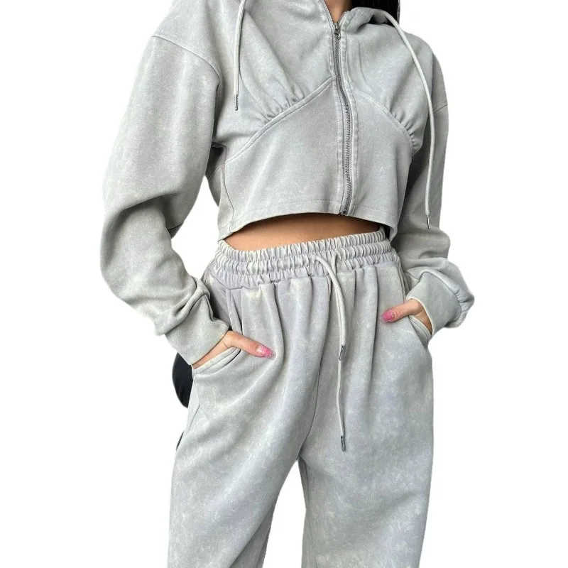 Повседневный Спортивный Стиль Толстовка прямые брюки комплект из двух предметов