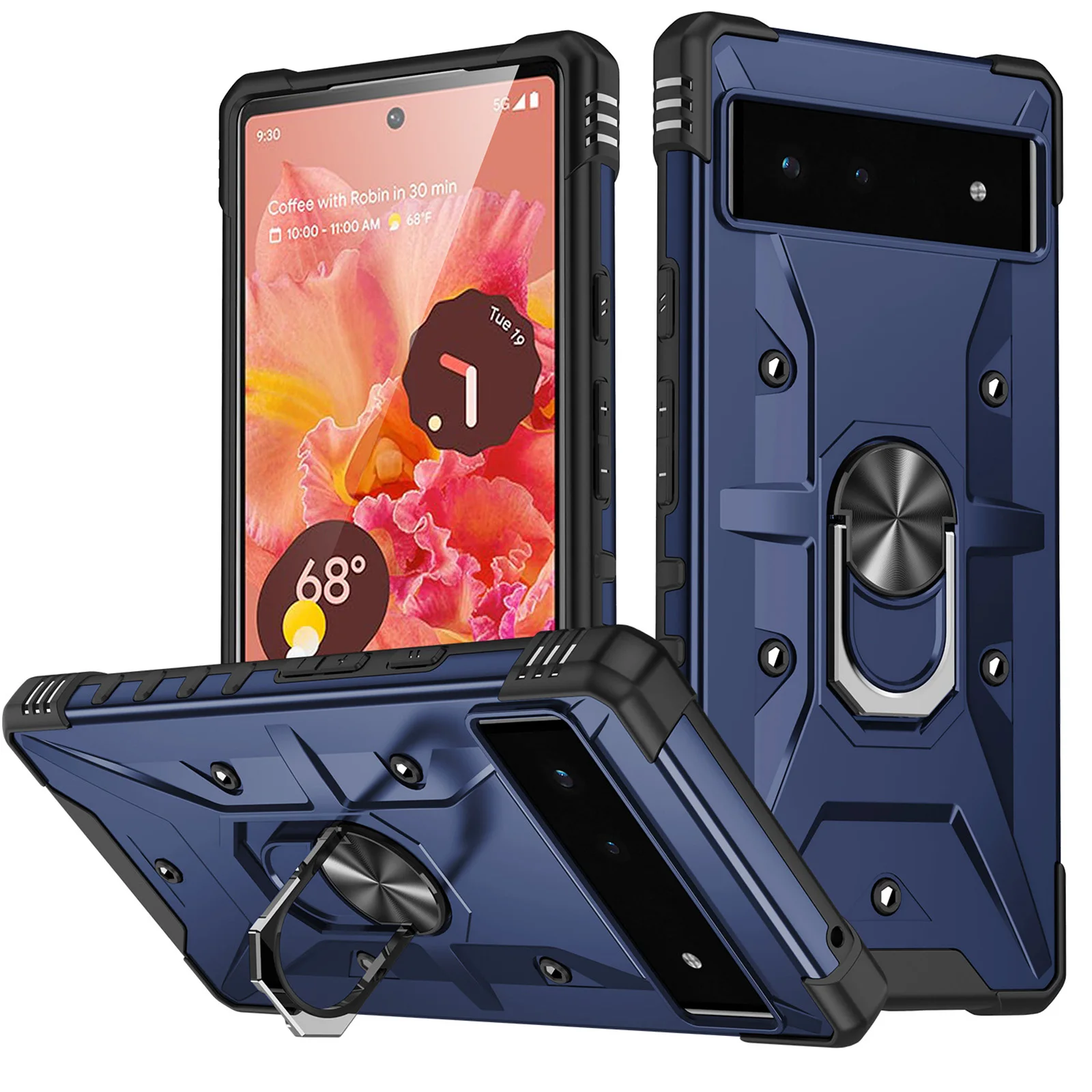 

Armor Rugged Case for Goole Pixel 7 Pro with Metal Ring Holder Military Grade Case Protective with Kickstand Shockproof Cover