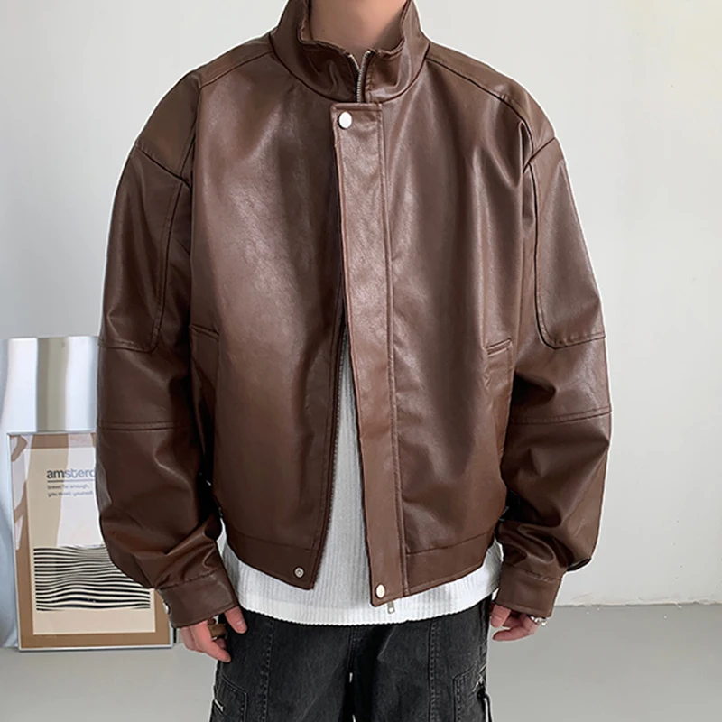 Мужская осенняя куртка IEFB из искусственной кожи с подкладкой на плечах короткие