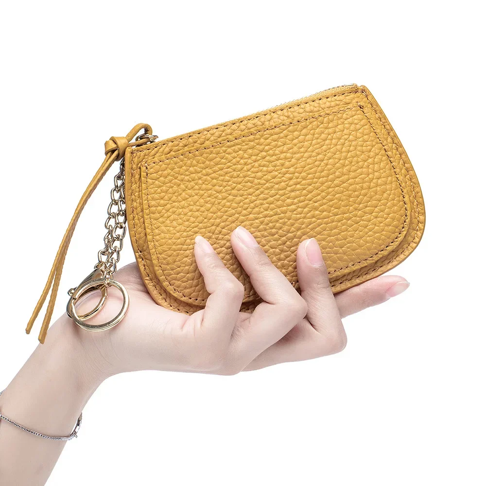 

New Women's Zero Wallet Leather Mini Key Chain Zipper Style Coin Change Wallet Wristlet Purses Girls Purse Small Pouch Wholesale