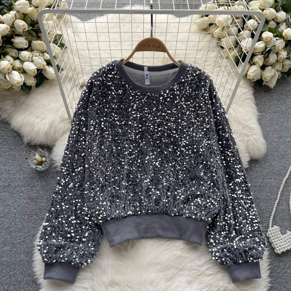 

SuperAen New Design Sequins Fashion Sweatshirt Women's Autumn and Winter New Korean Oversized Tops