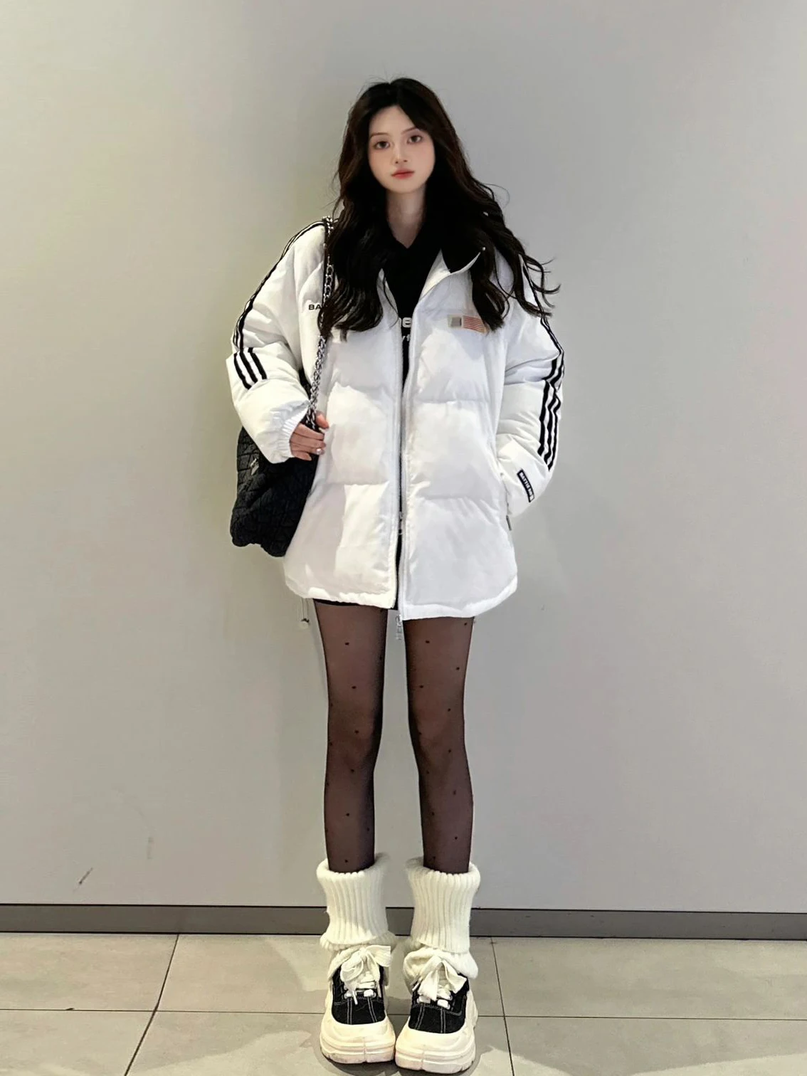 Американский белый пуховик с тремя полосками женская одежда хлопковой