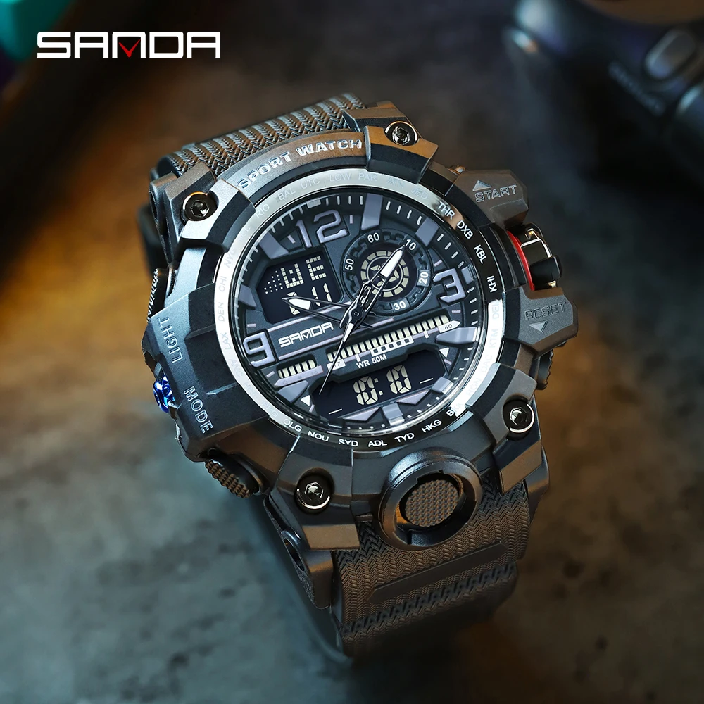 

SANDA New Men's Watches 50M Waterproof Shock Sports Military Quartz Watch For Male Digital Wristwatch Clock