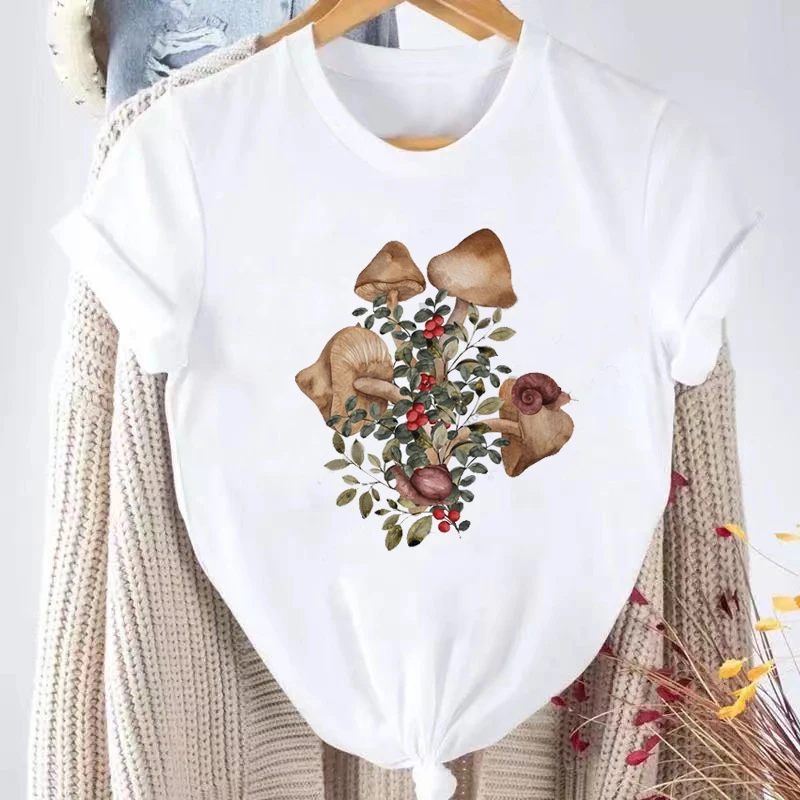 Модная женская летняя новая Повседневная летняя футболка в стиле ретро с коротким рукавом и принтом в виде грибов, повседневная женская футболка с графическим рисунком.