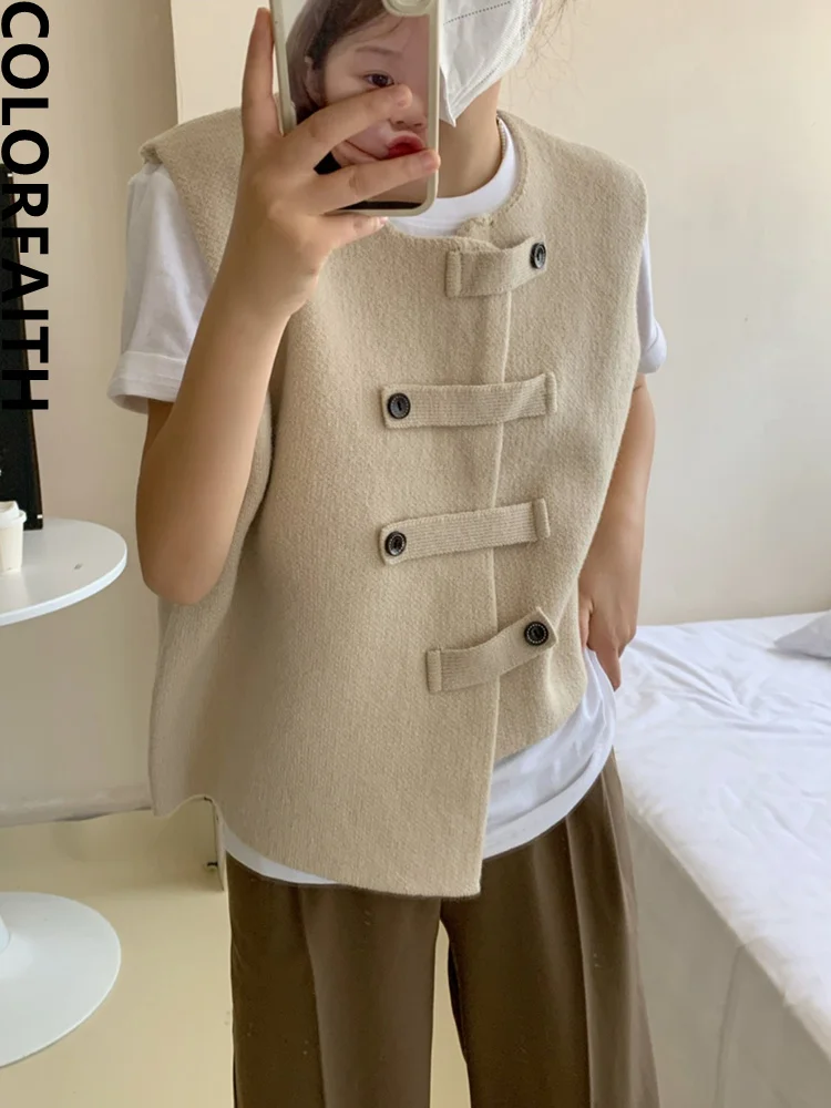 

Colorfaith New 2023 Chic Korean Fashion Elegant Irregular Waistcoat Knitted Vintage Women Autumn Winter Sweaters Vests SWV3833JX