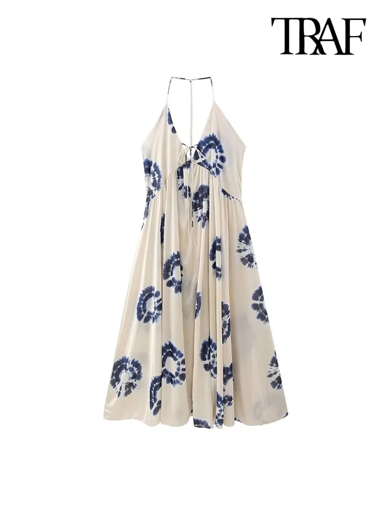 

Платье-миди Плиссированное на тонких бретельках с открытой спиной и принтом