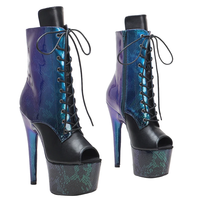 Leecabe 17CM/7Inch PU Upper Platform  Open Toe party High Heels Shoes Pole Dance boots