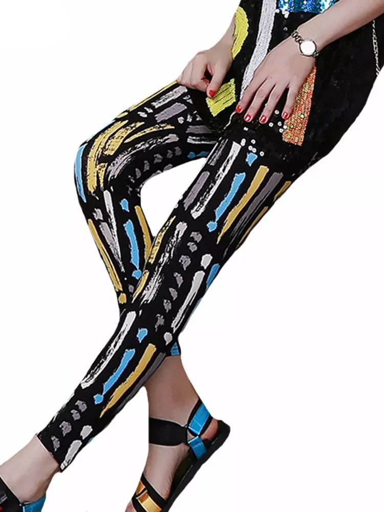 

2022New Fitness Leggins Women Legging Graffiti Cartoon Printed Trousers Elastic Push Up Pencil Pants Polyester