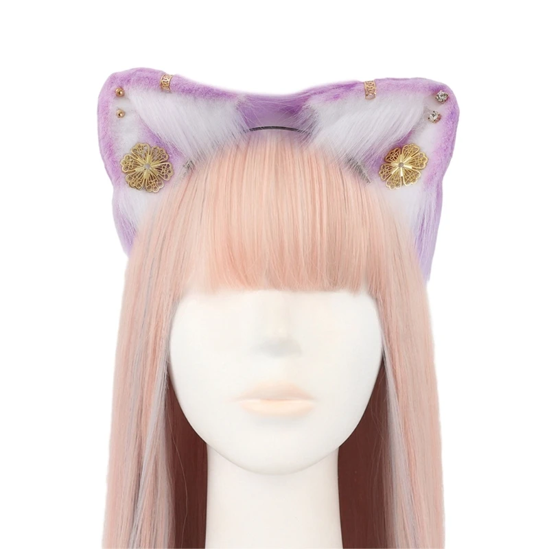 

N58F Halloween Anime Character Headband Foxes Ear Shape Hair Hoop Plush Headpiece Easter Party Cosplay Costume Prop Unisex