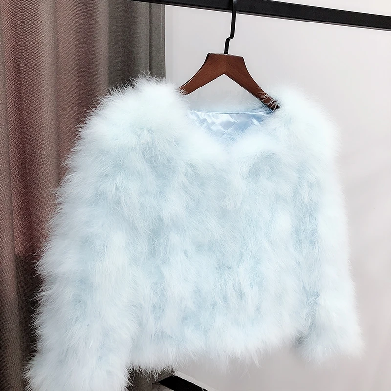 New Short coat Autumn and winter real turkey fur handmade thick cotton lined ostrich wool new 9-point sleeve fur coat