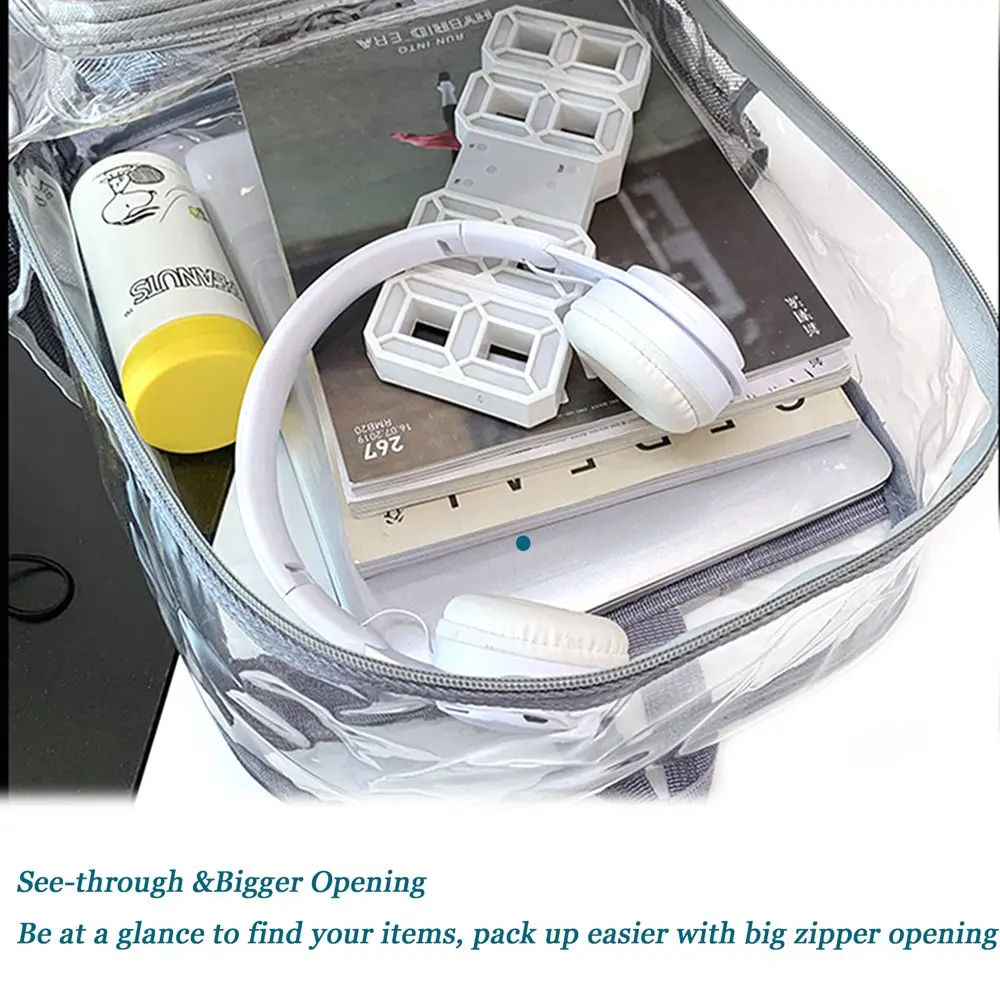 Clear Backpack Heavy Duty Transparent Student Bookbag Stadium Approved See Through PVC School Bag for Kids Adults