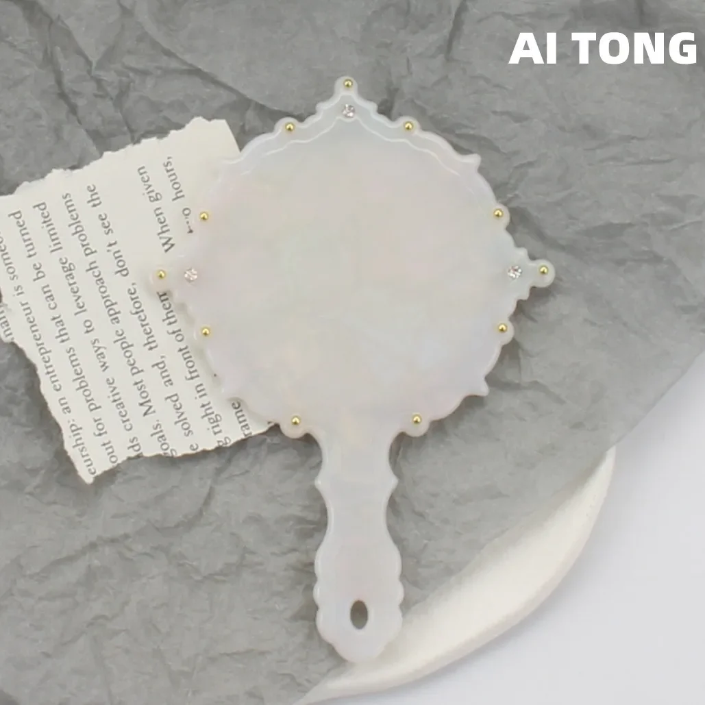 1 шт. портативное зеркало с ручкой и нежным ацетатным узором для макияжа