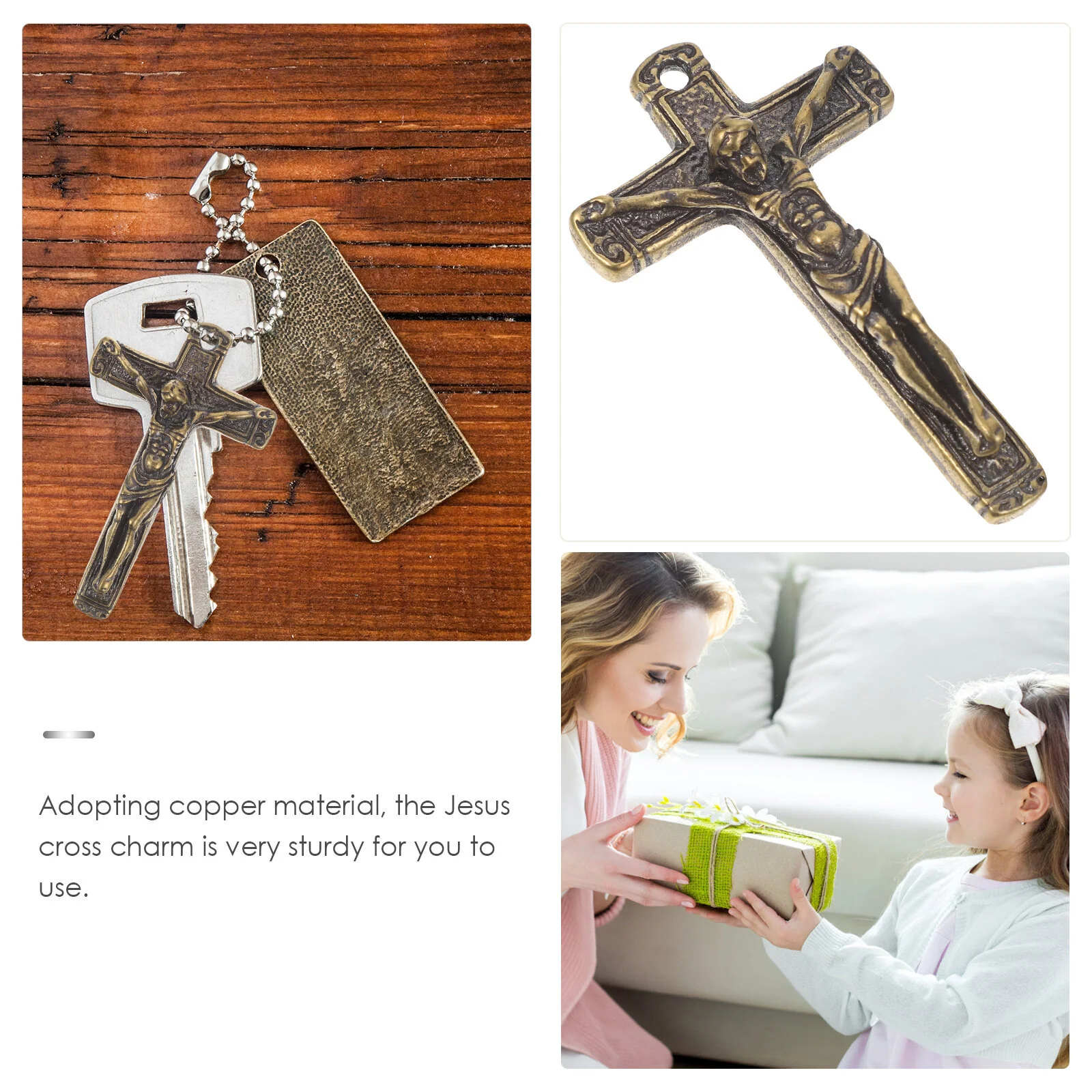 Key Chain Pendant Retro Style Charm Crucifix Jewelry Creative Copper Fob Keychains
