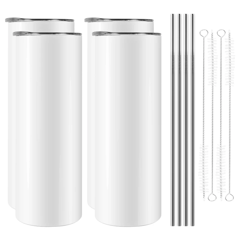 

Sublimation Tumblers 20 Oz Skinny Straight,Stainless Steel Sublimation Blanks Skinny Tumbler,With Lid And Straw,4 Pack