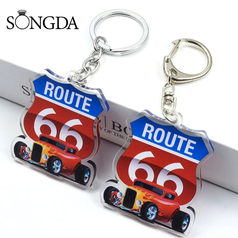 

Classic US Route 66 Keychain Acrylic Charm Key Ring Chain Vintage Car Key Men Women Bag Accessories Fashion Pendant Jewelry Gift