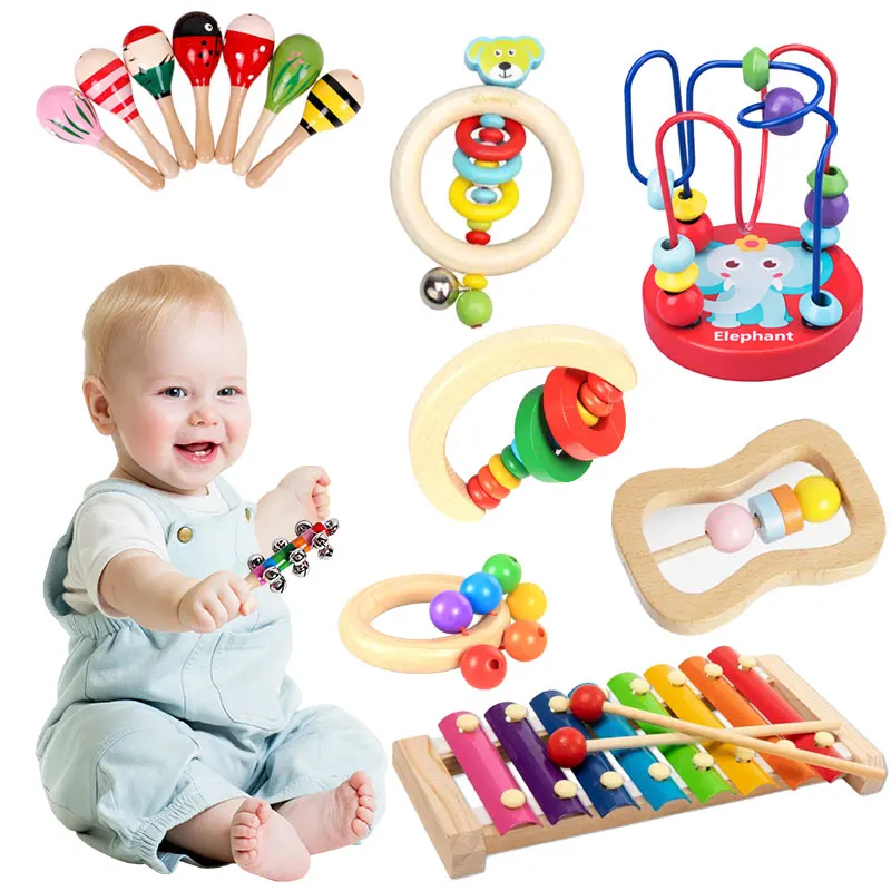 

Wooden Rattles for Baby Toys 0 12 Months Newborn Montessori Sensory Hand Bell Rattle Toy Educational Development Toys for Babies