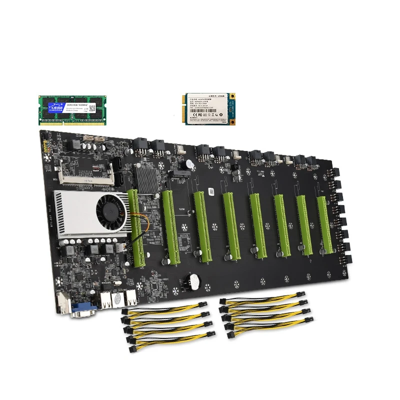 

Материнская плата для майнинга биткоинов эфириума с процессором и 8 GPU PCIE 16X и ОЗУ DDR3 1600 МГц слоты и MSATA SSD Майнинг BTC
