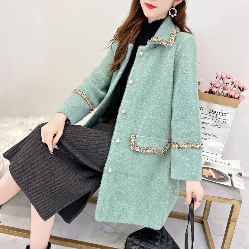 Женское бархатное пальто Xiaoxiangfeng средней длины из искусственной норки новый