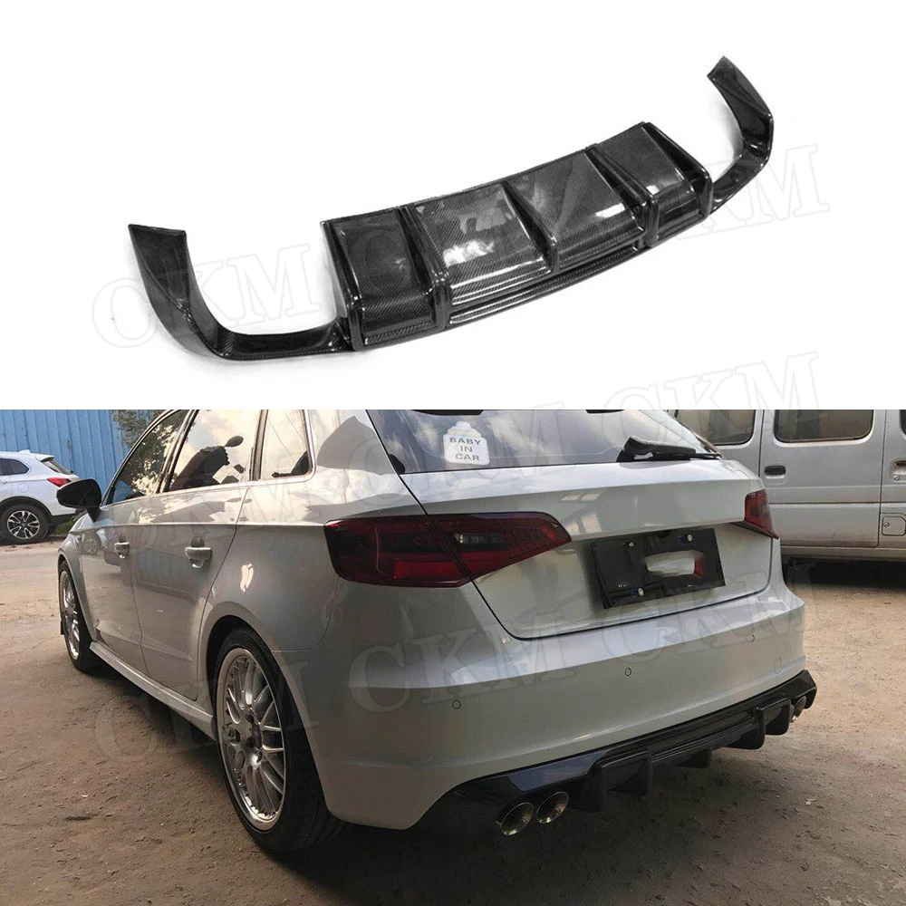 

Carbon Fiber Rear Lip Diffuser Spoiler for Audi A3 Sline S3 Hatchback 4 door Not A3 Standard 2014-2016 Fins Shark Style Plate